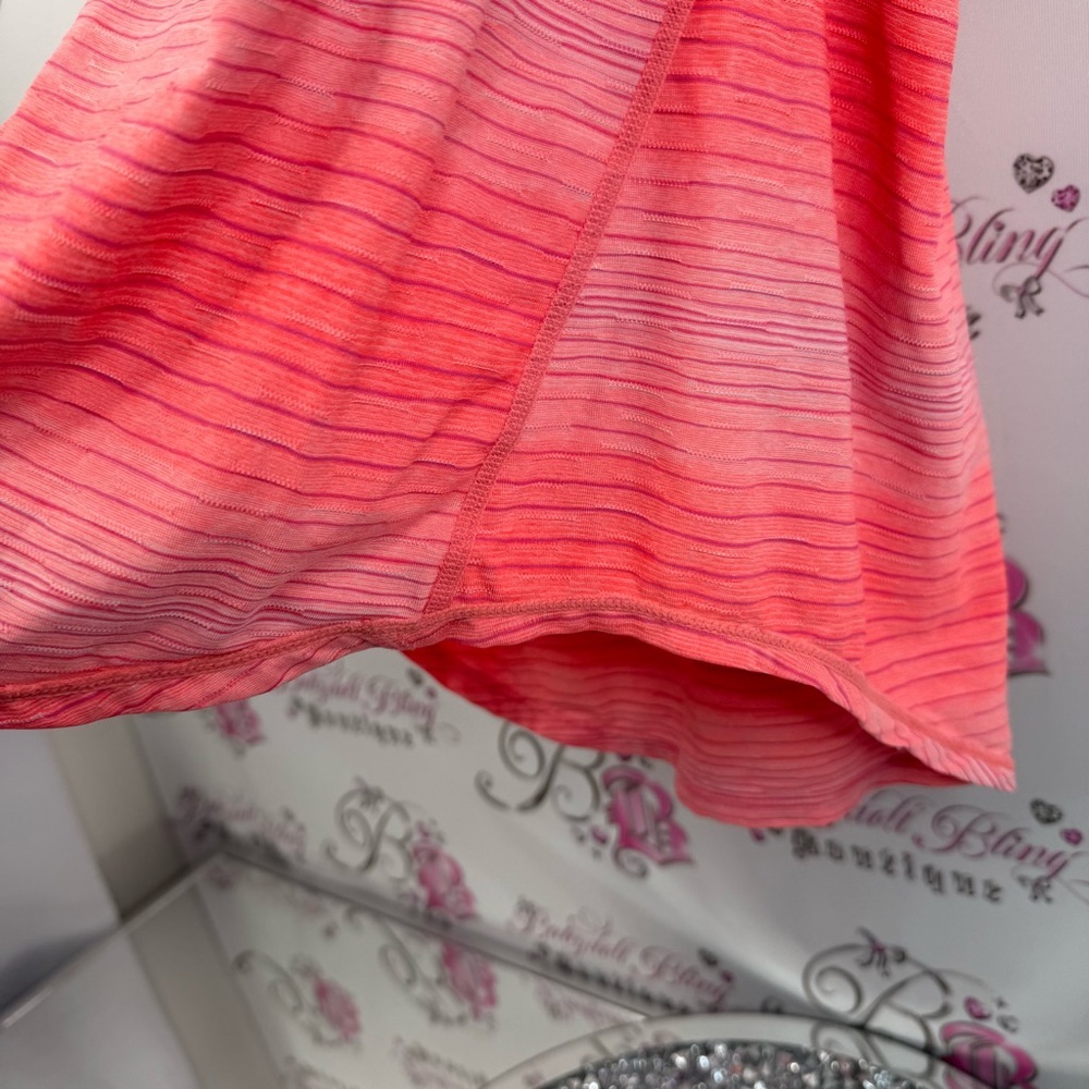 Tank top neon orange striped stretchy shirt bright Workout Pink Striped Top - Picture 9 of 10